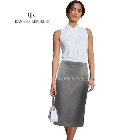 Banana Republic NWT limited edition gray satin shine pencil skirt w/ side slit